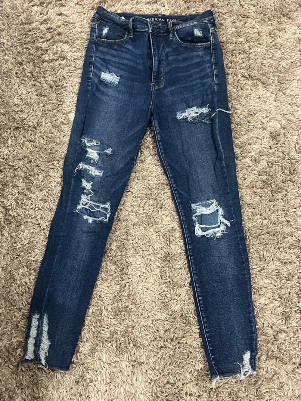 American Eagle Outfitters Dark Blue Ripped Skinny Jeans